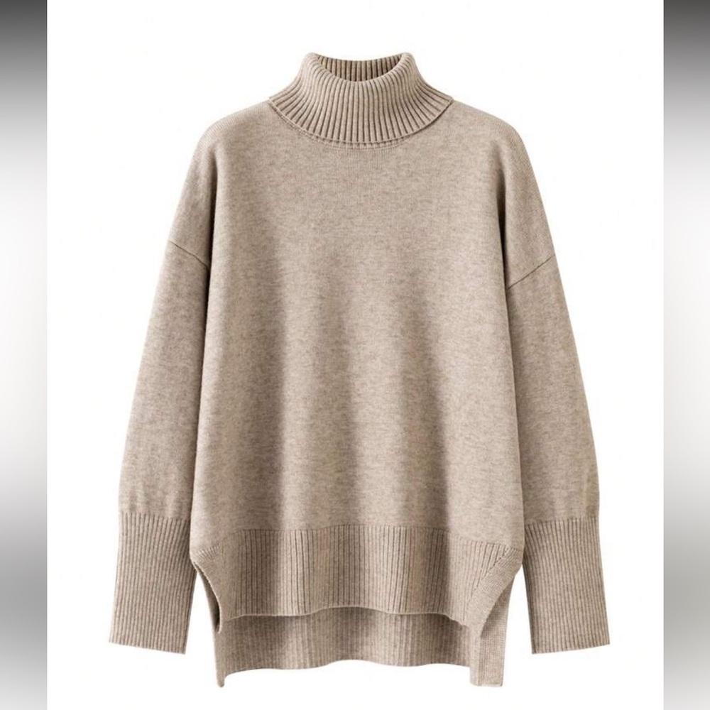 Beige Oversized Crewneck Sweater - Women - Picture 1 of 2